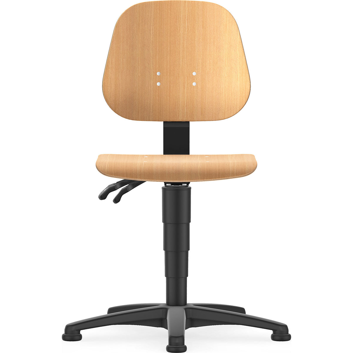 Unitec industrial swivel chair, with gas lift height adjustment, beech plywood, with floor glides.