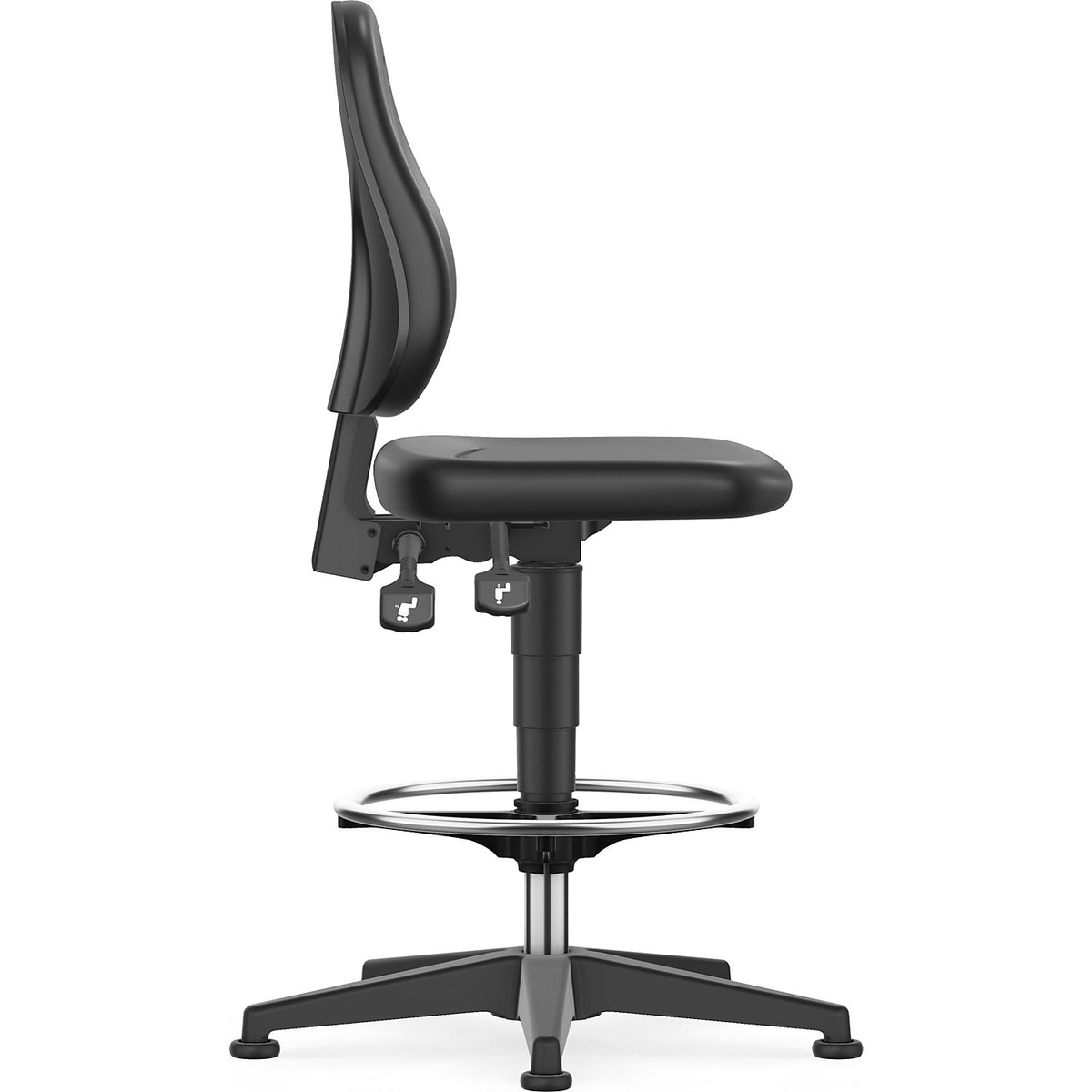 Unitec industrial swivel chair, with gas lift height adjustment, vinyl cover, black, with floor glides and foot ring.