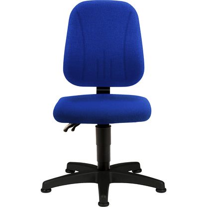 Industrial swivel chair, with gas lift height adjustment, fabric cover, blue, with floor glides.