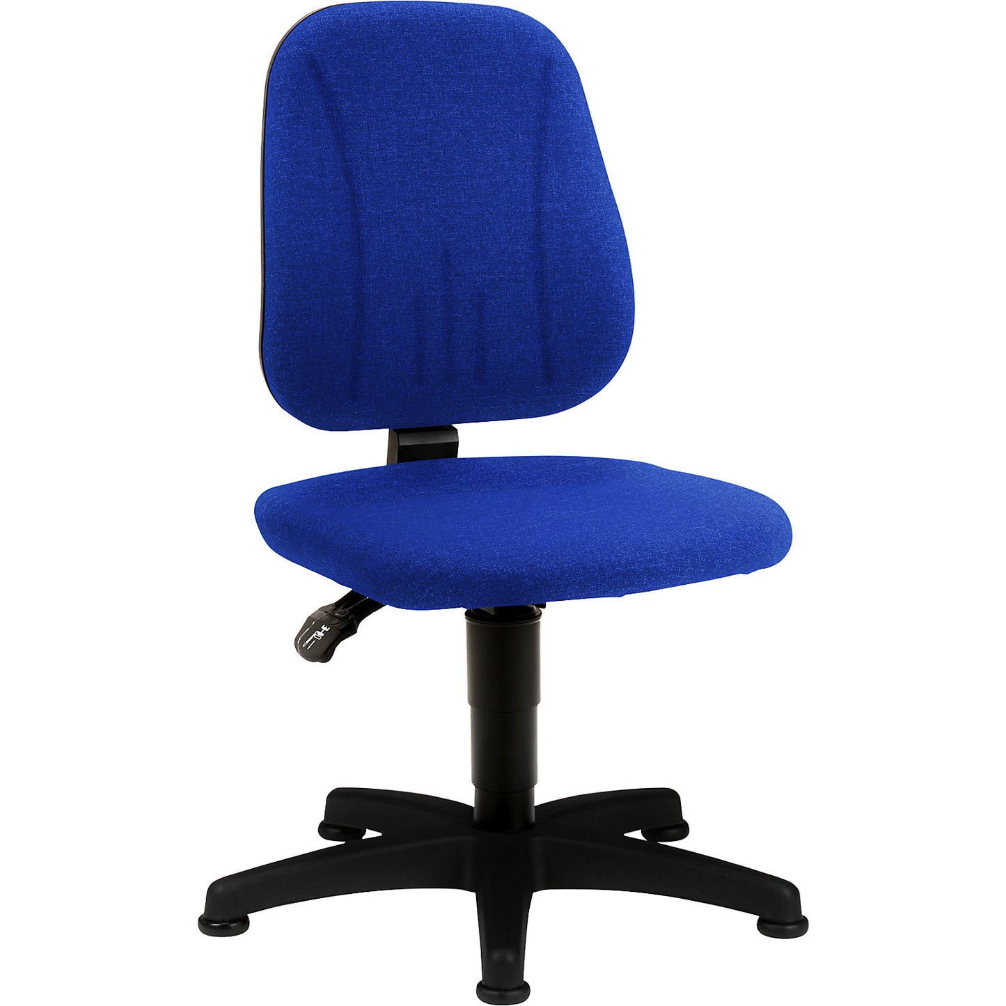 Industrial swivel chair, with gas lift height adjustment, fabric cover, blue, with floor glides.