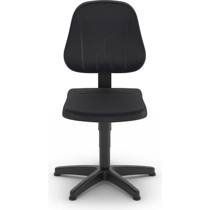 Industrial swivel chair, with gas lift height adjustment, PU foam, black, with floor glides.