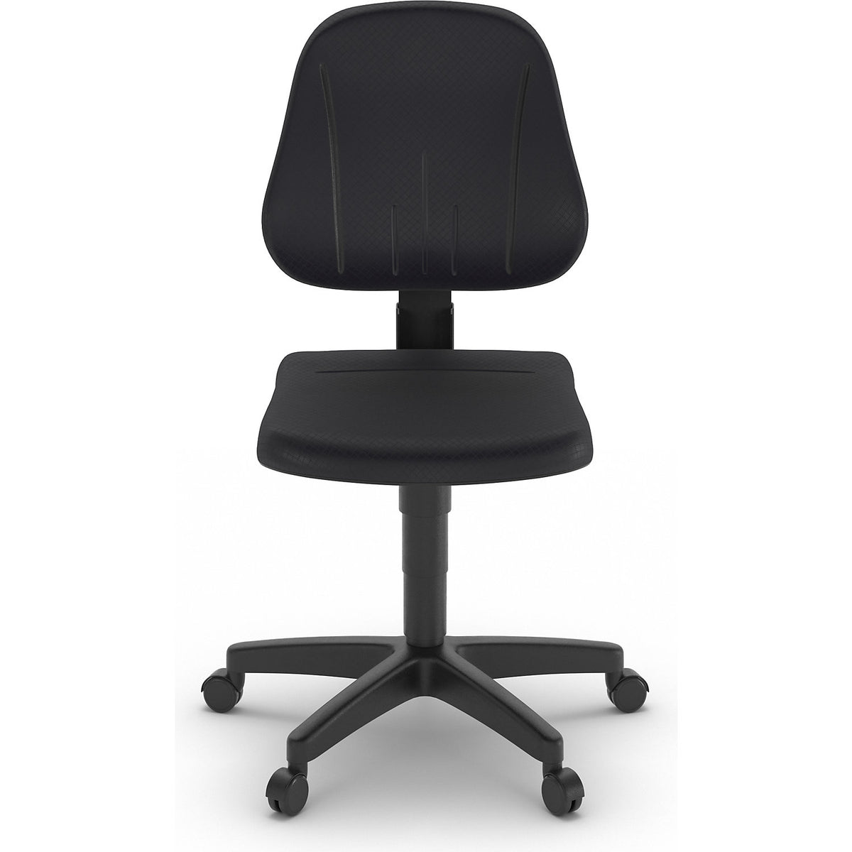 Unitec industrial swivel chair, with gas lift height adjustment, PU foam, black, with castors.