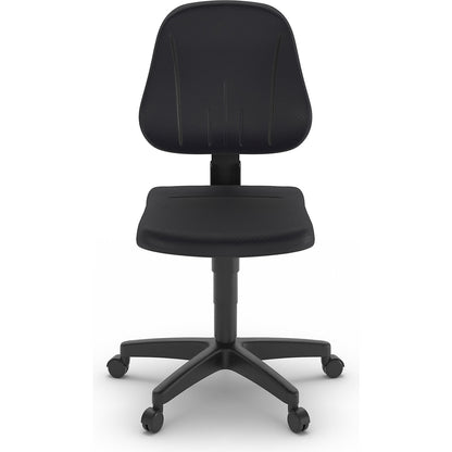 Unitec industrial swivel chair, with gas lift height adjustment, PU foam, black, with castors.