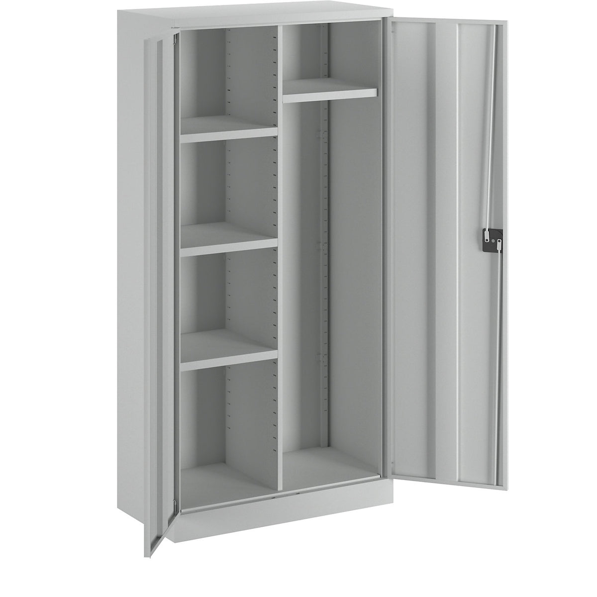 Venlo locker for cleaning products, 1 coat rail, 3 shelves, light grey.