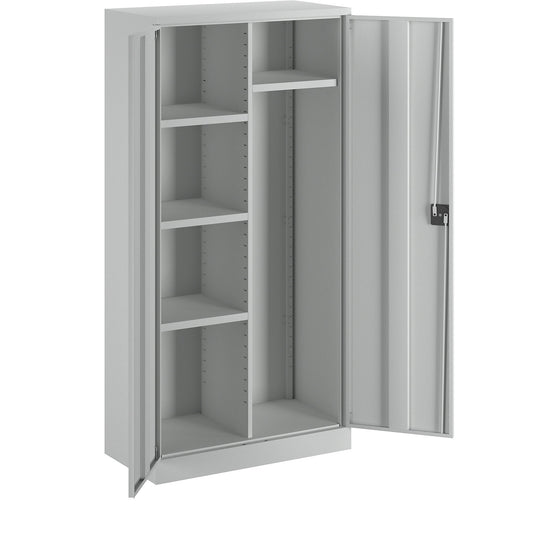 Venlo locker for cleaning products, 1 coat rail, 3 shelves, light grey.