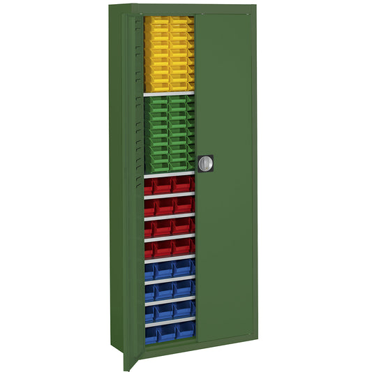 Storage cupboard with open fronted storage bins, HxWxD 1740 x 680 x 280 mm, single colour, green, 138 bins.
