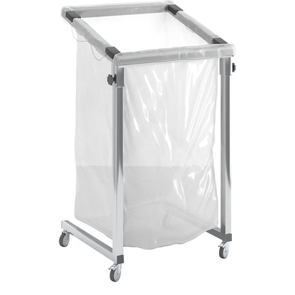 Large-capacity waste sack holder, for capacity 1000 l, mobile, made of square tubing.