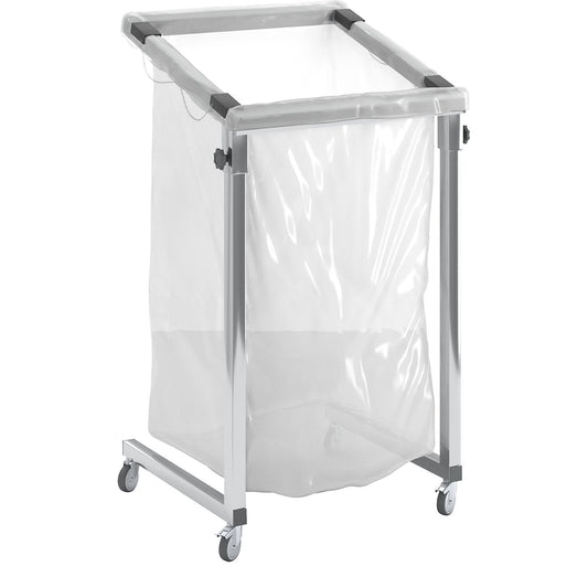Large-capacity waste sack holder, for capacity 1000 l, mobile, made of square tubing.