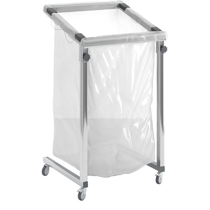 Large-capacity waste sack holder, for capacity 2500 l, mobile, made of square tubing.