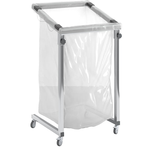 Large-capacity waste sack holder, for capacity 2500 l, mobile, made of square tubing.