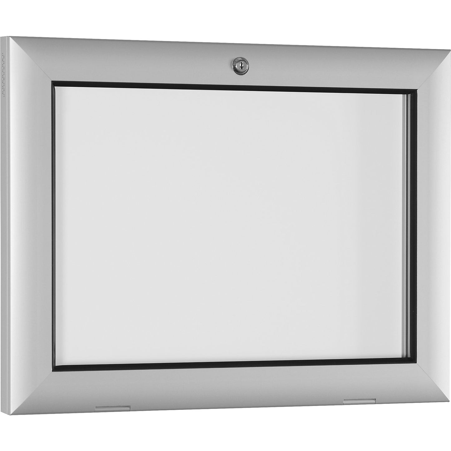 Display case for indoor and outdoor use, door opens downwards 180°, for A3, rear panel pure white RAL 9010.