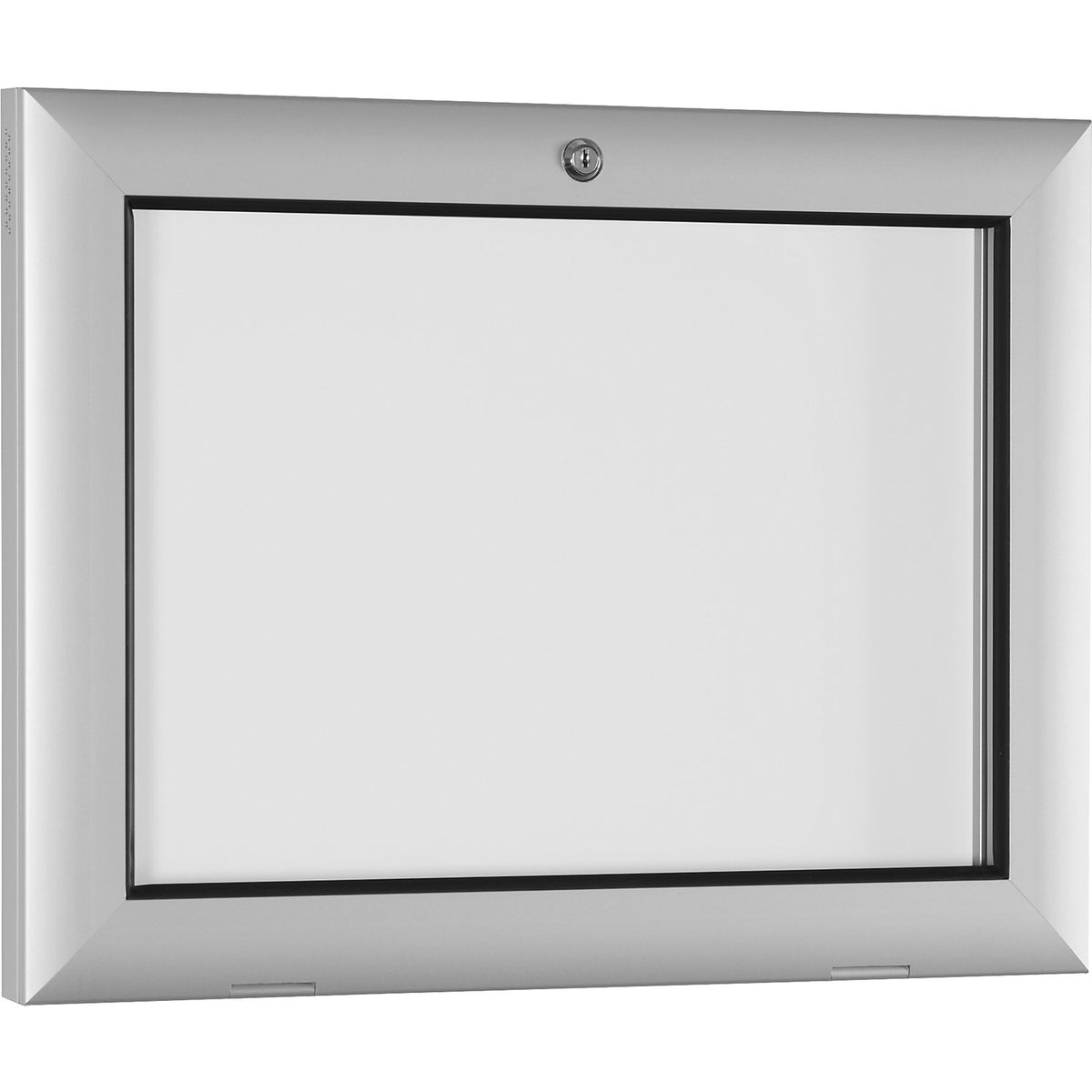 Display case for indoor and outdoor use, door opens downwards 180°, for A3, rear panel pure white RAL 9010.