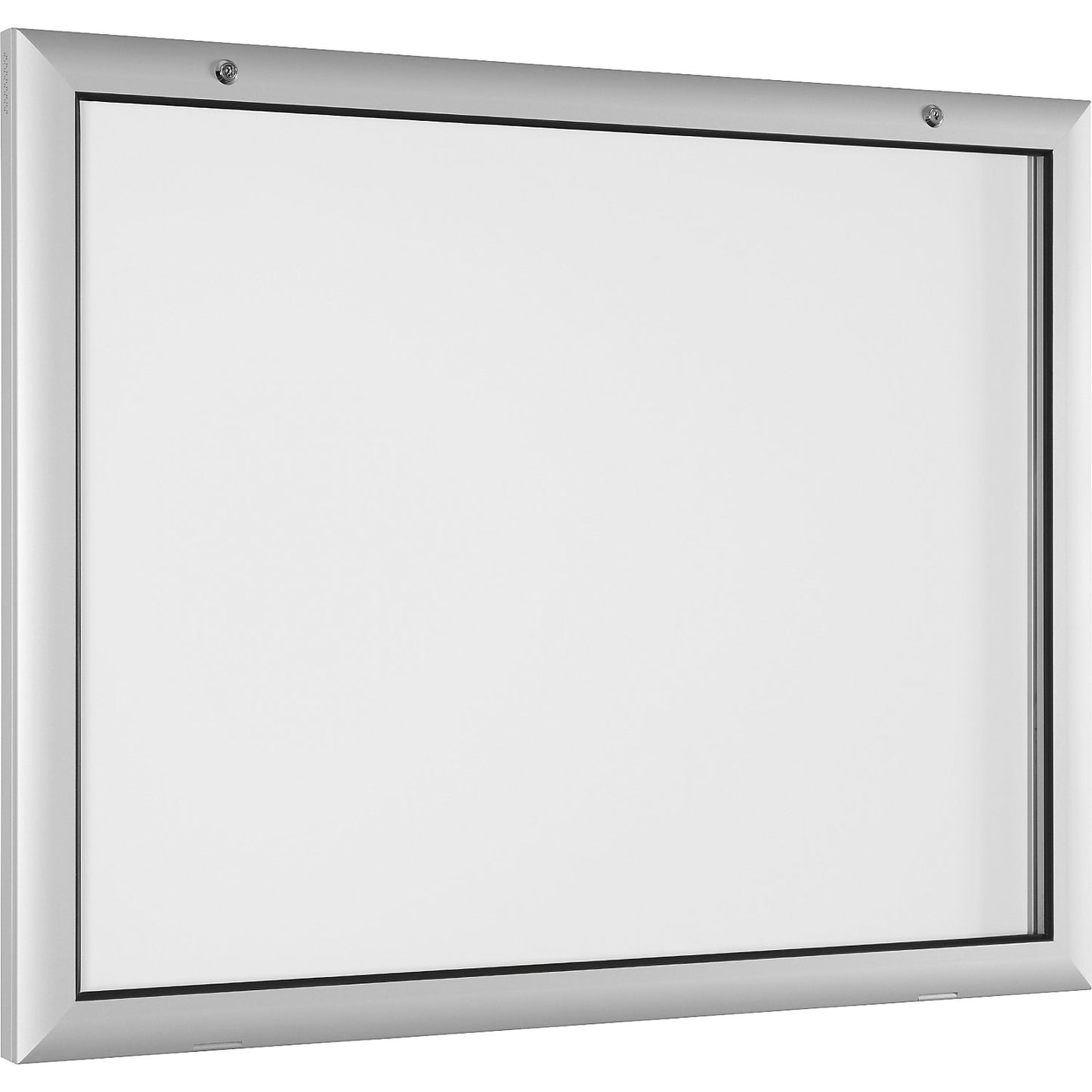 Display case for indoor and outdoor use, door opens downwards 180°, for A1, rear panel pure white RAL 9010.
