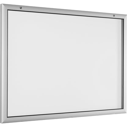 Display case for indoor and outdoor use, door opens downwards 180°, for A0, rear panel pure white RAL 9010.
