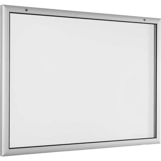 Display case for indoor and outdoor use, door opens downwards 180°, for A0, rear panel pure white RAL 9010.