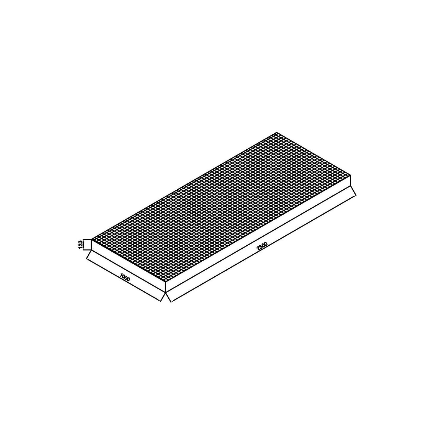 Zinc plated low profile steel sump trays, width 1000 mm, length 2500 mm, capacity 210 l.