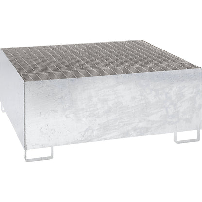 Steel sump tray for IBC/CTC tank containers, LxWxH 1460 x 1460 x 630 mm, sump capacity 1000 l, hot dip galvanised.