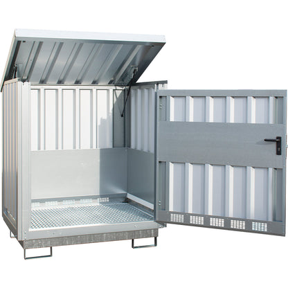 Steel hazardous goods storage depot, for 2 x 200 l drums, zinc plated.