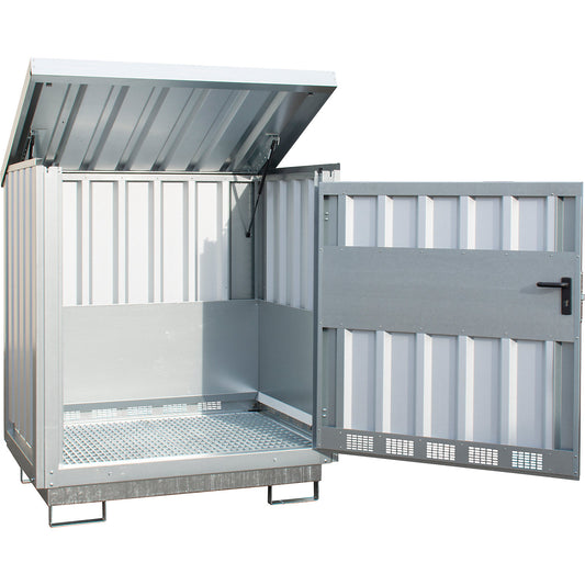 Steel hazardous goods storage depot, for 2 x 200 l drums, zinc plated.