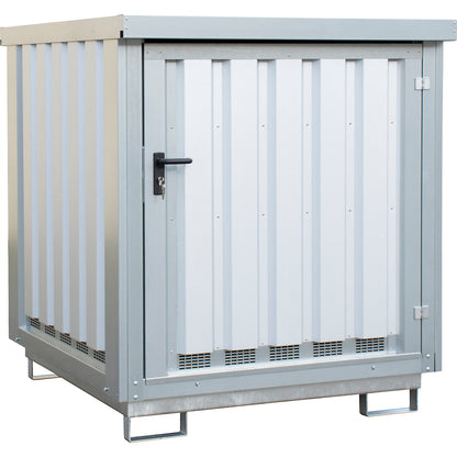 Steel hazardous goods storage depot, for 4 x 200 l drums, zinc plated.