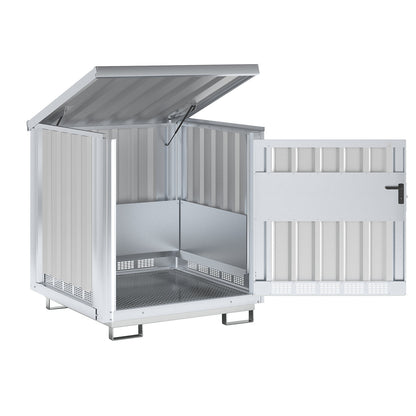 Steel hazardous goods storage depot, for 4 x 200 l drums, zinc plated.