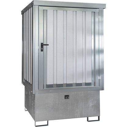 Steel hazardous goods storage depot, for 1 x 1000 l IBC, zinc plated.