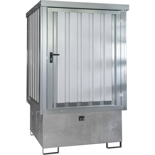 Steel hazardous goods storage depot, for 1 x 1000 l IBC, zinc plated.