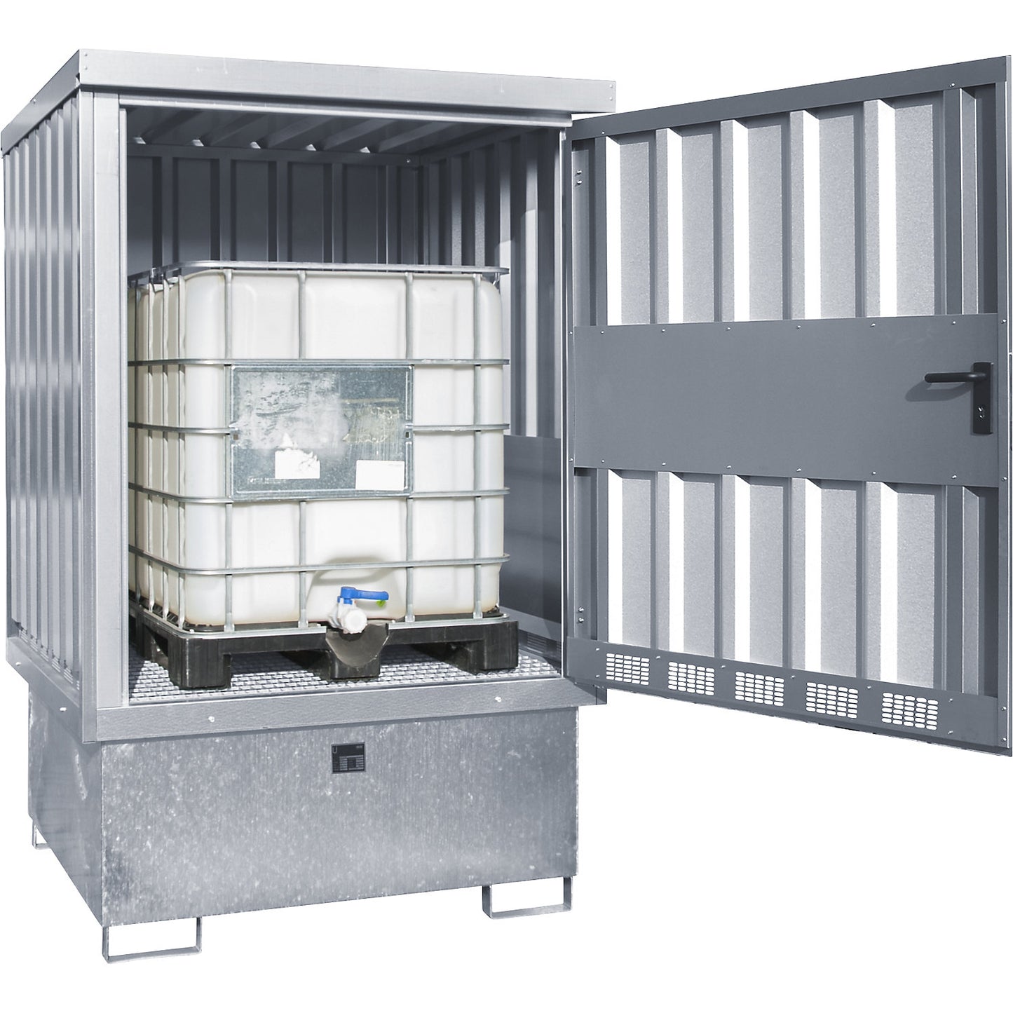Steel hazardous goods storage depot, for 1 x 1000 l IBC, zinc plated.