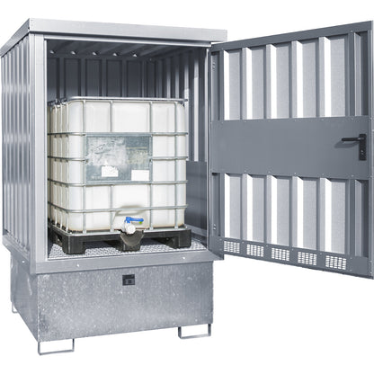 Steel hazardous goods storage depot, for 1 x 1000 l IBC, zinc plated.