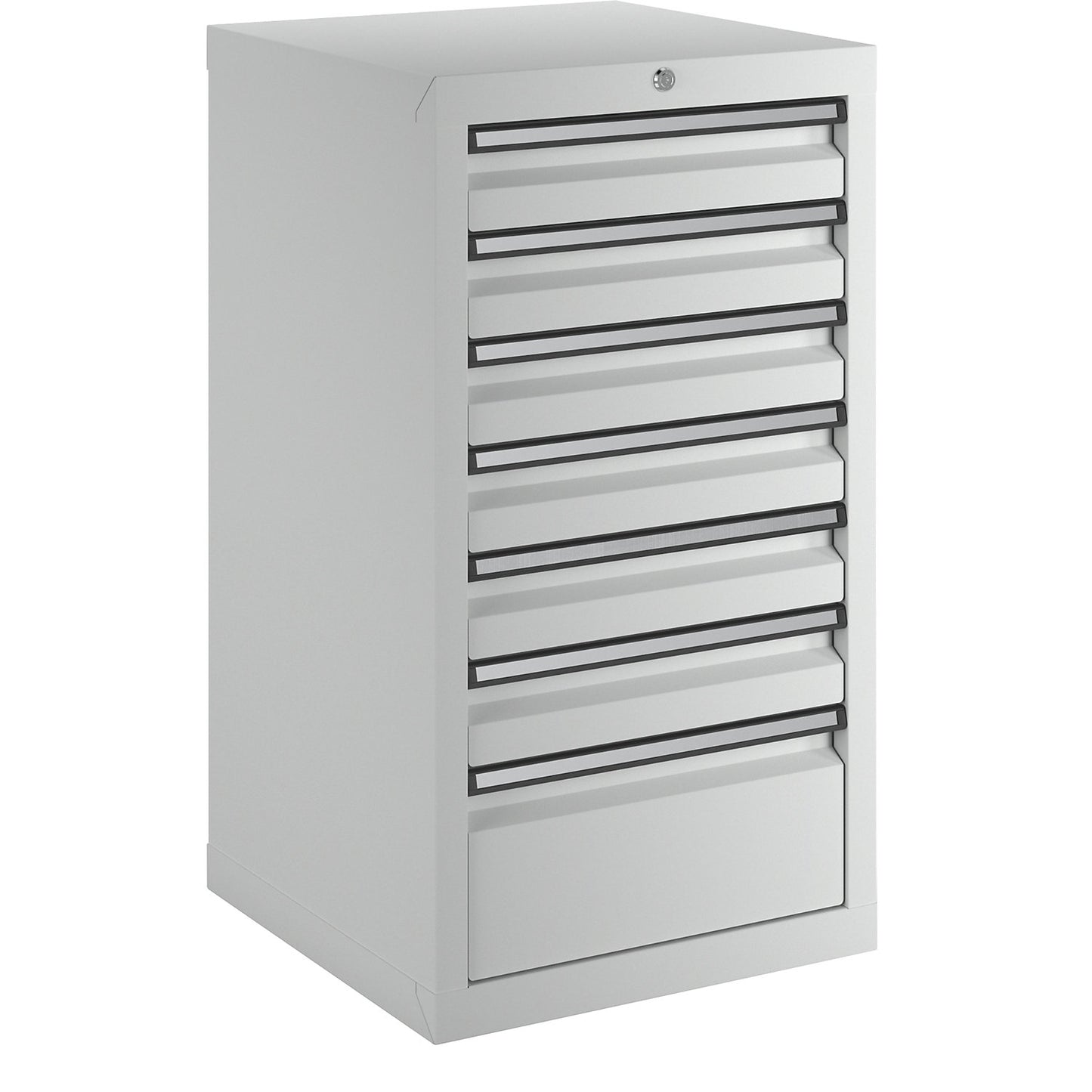Drawer cupboard, HxWxD 900 x 500 x 500 mm, 6 x 100 mm drawers, 1 x 200 mm high drawer, light grey body and drawers.