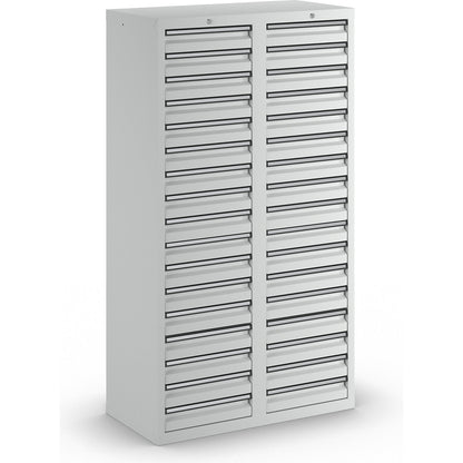 Drawer cupboard, HxWxD 1800 x 1000 x 500 mm, 34 drawers 100 mm high, grey body and drawers.