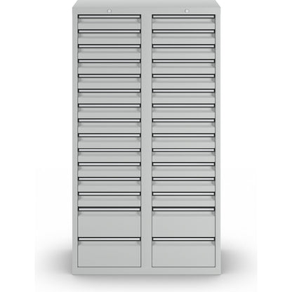 Drawer cupboard, HxWxD 1800 x 1000 x 500 mm, 26 x 100 mm drawers, 4 x 200 mm high drawers, grey body and drawers.