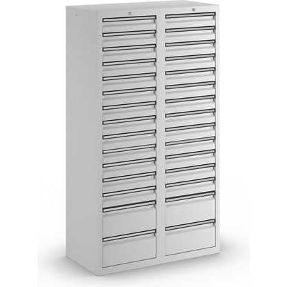 Drawer cupboard, HxWxD 1800 x 1000 x 500 mm, 26 x 100 mm drawers, 4 x 200 mm high drawers, grey body and drawers.