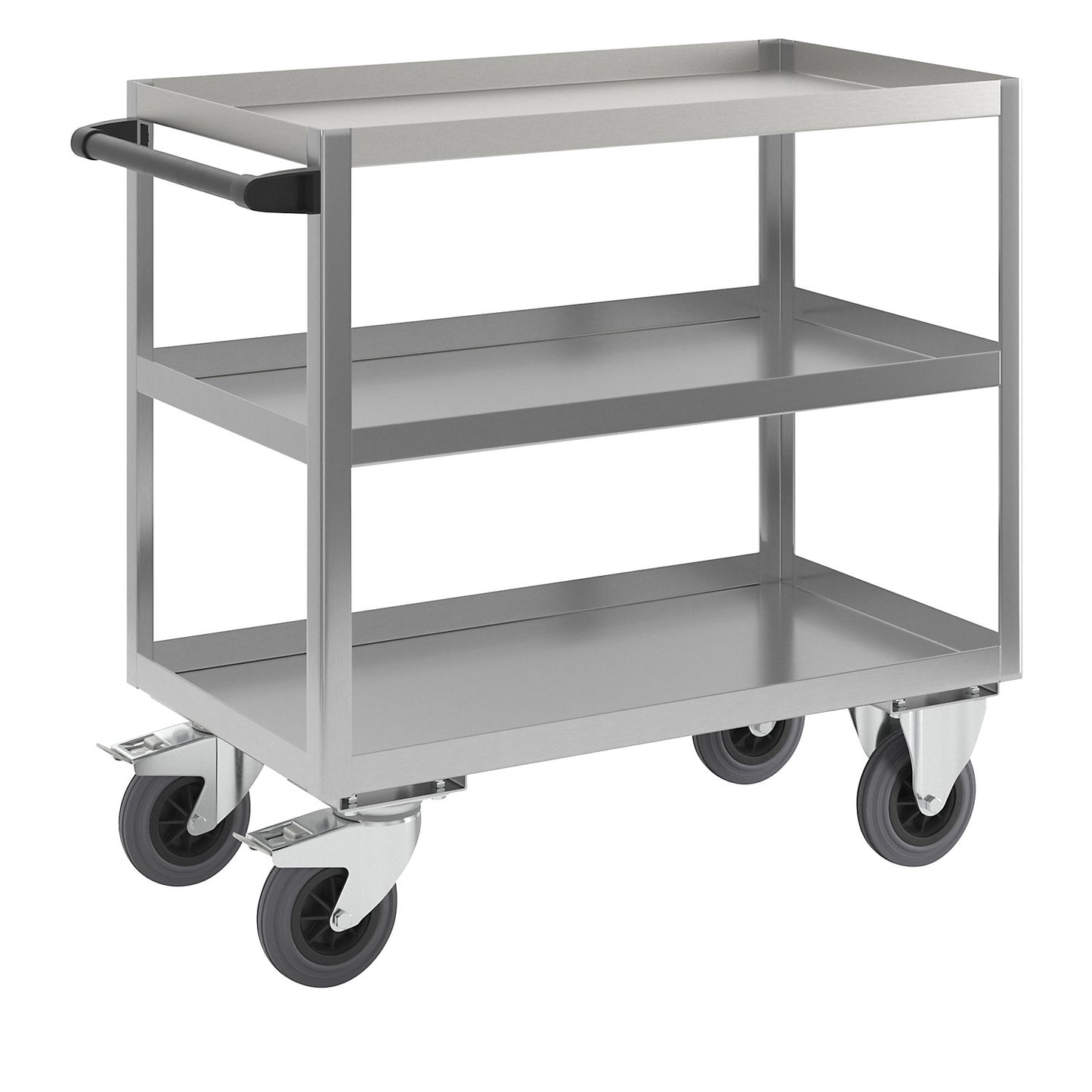 Stainless steel platform trolley, LxW 900 x 500 mm, overall height 915 mm, max. load 350 kg.