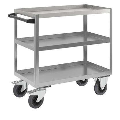 Stainless steel platform trolley, LxW 900 x 500 mm, overall height 915 mm, max. load 350 kg.