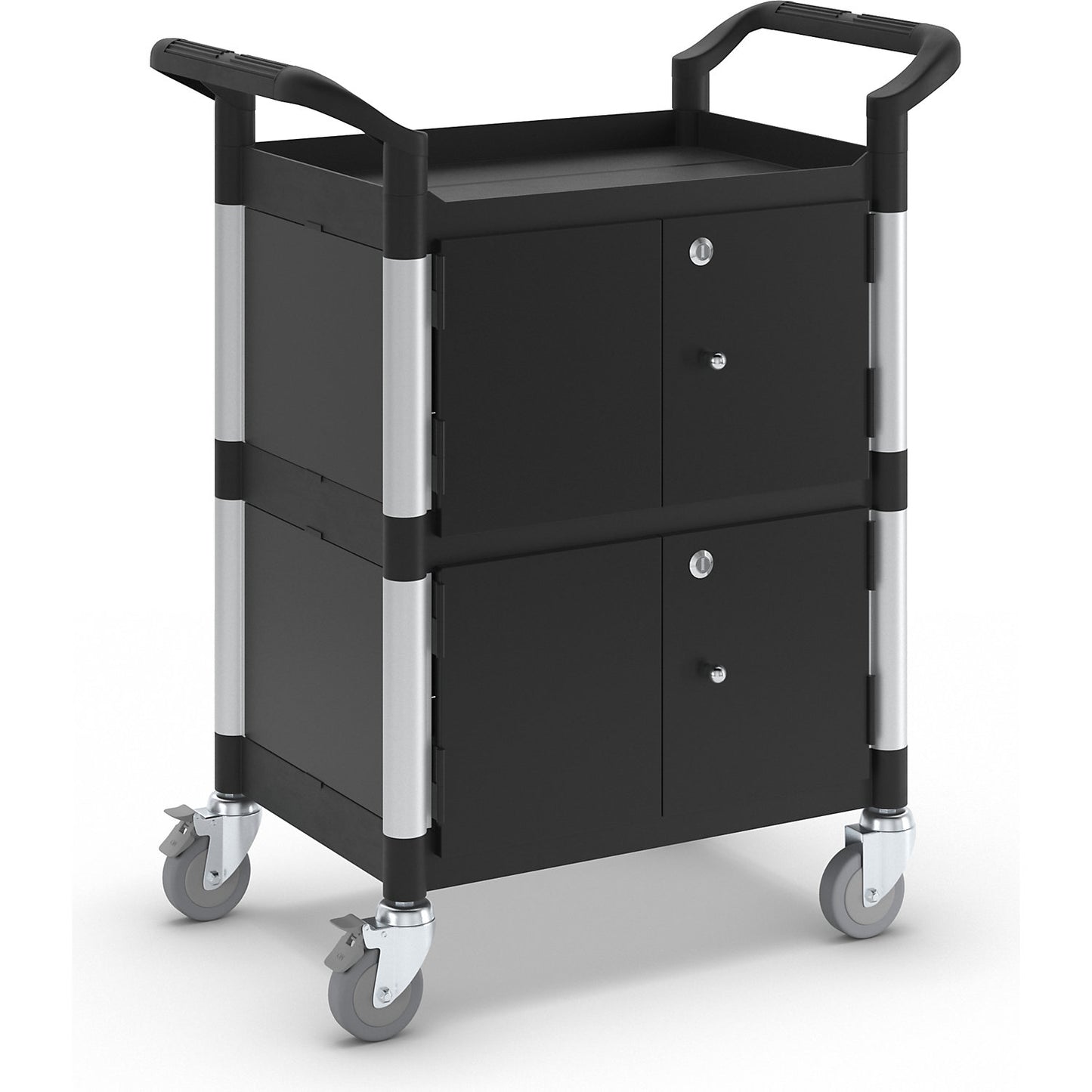 General purpose truck, with metal side panels, with 2 side panels, 1 rear panel, hinged doors, 3 shelves, LxWxH 850 x 480 x 1000 mm.