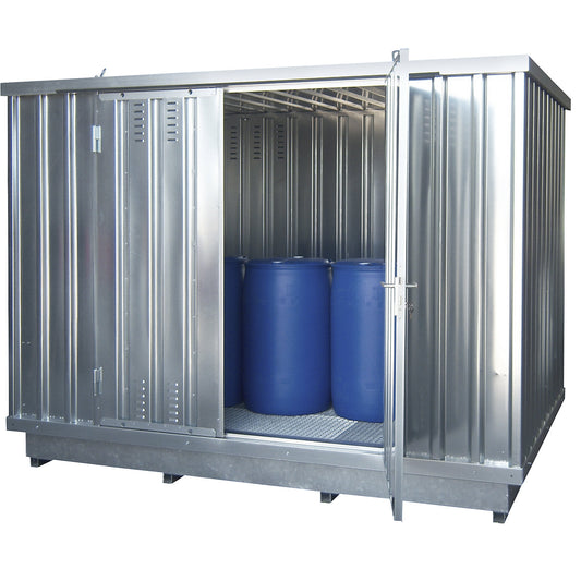 Hazardous goods storage container for water hazardous media, external HxWxD 2385 x 3075 x 2075 mm, zinc plated.