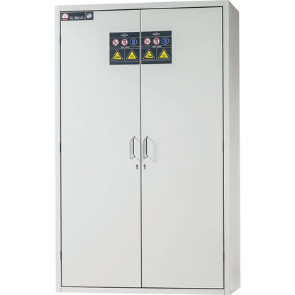 Full height safety cupboard for acids and alkalis, 2-door, with 8 drawers.