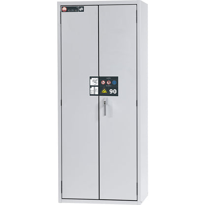 G90 fire-resistant pressurised gas cylinder cupboard, for storage in workrooms, for 3 x 50 l bottles.