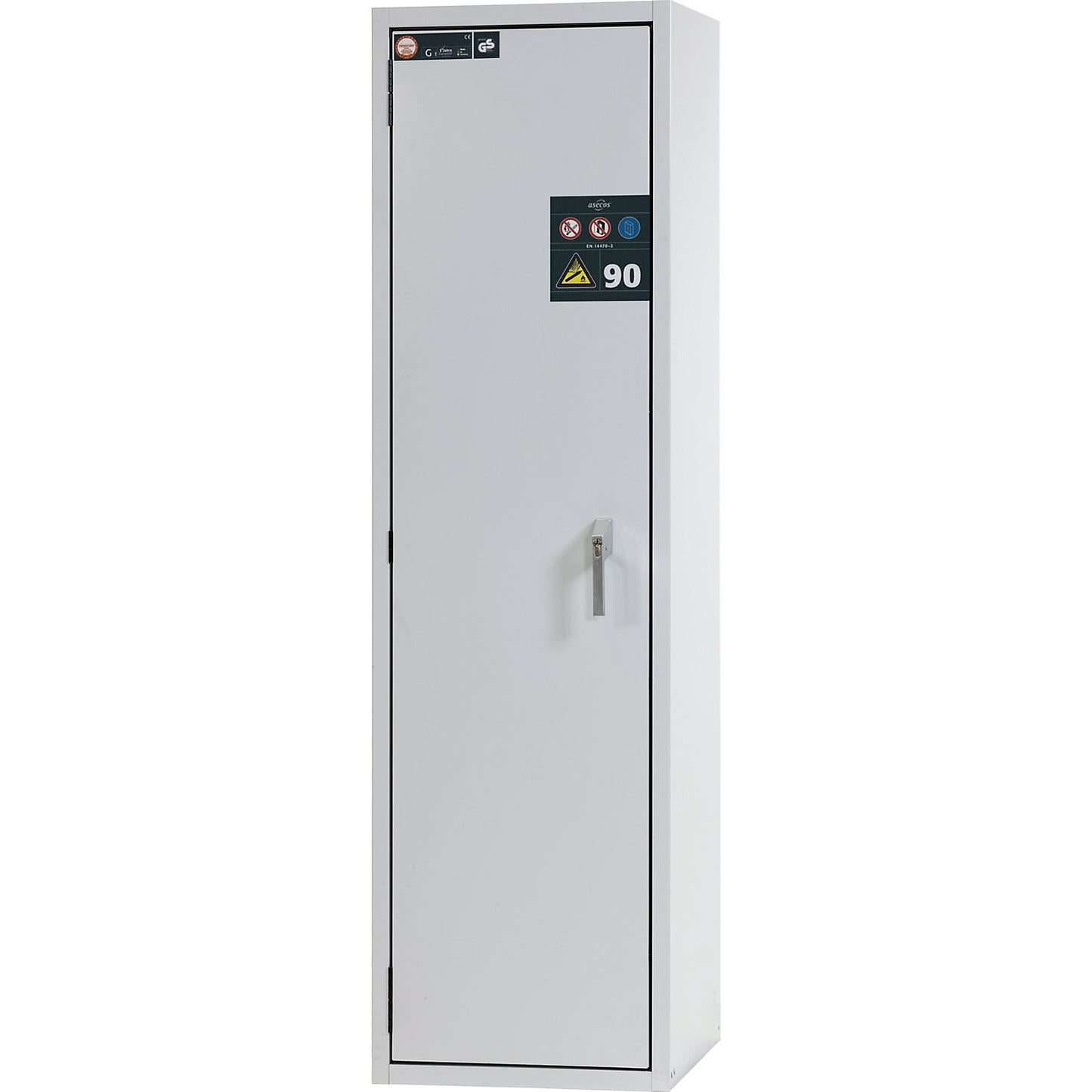 G90 fire-resistant pressurised gas cylinder cupboard, for storage in workrooms, for 1 x 50 l bottle.