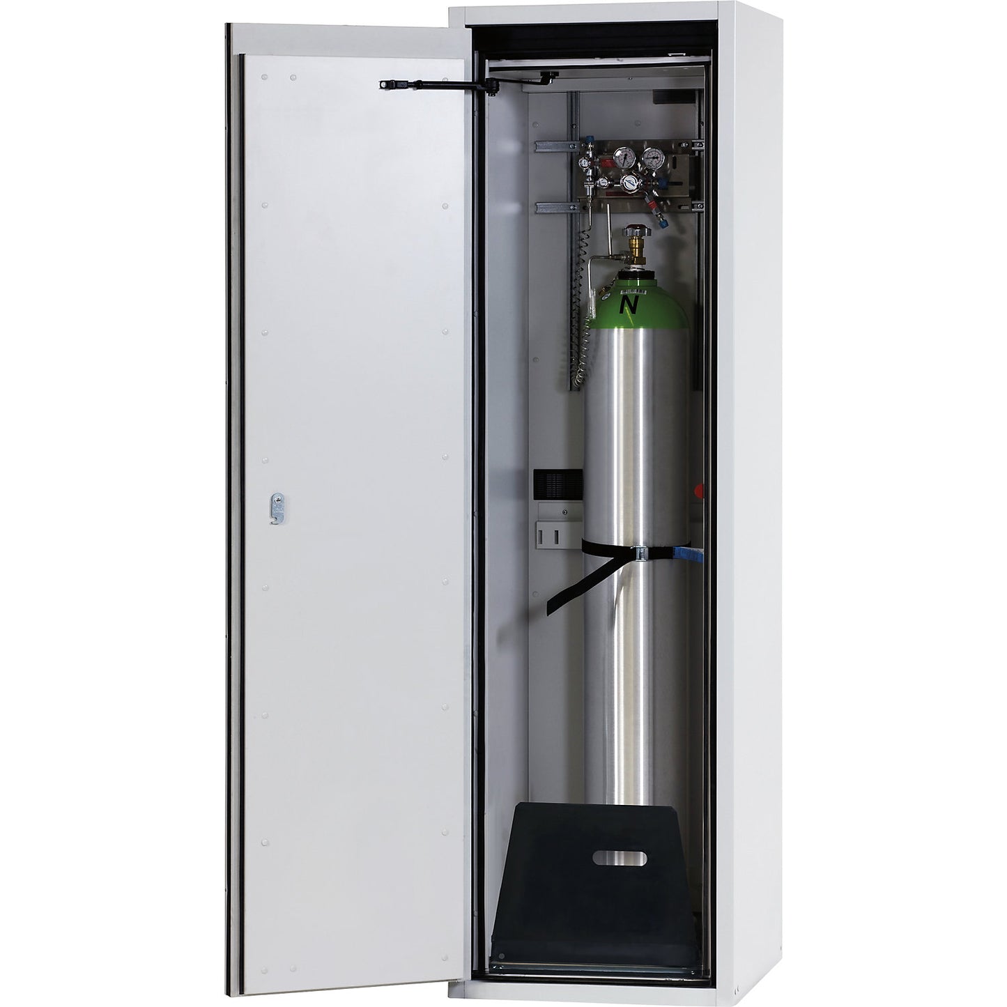 G90 fire-resistant pressurised gas cylinder cupboard, for storage in workrooms, for 1 x 50 l bottle.