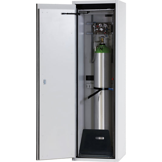 G90 fire-resistant pressurised gas cylinder cupboard, for storage in workrooms, for 1 x 50 l bottle.