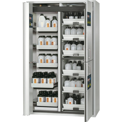Type 90 safety combination cupboard, 2 doors, 6 drawers, 6 trays, for flammable and corrosive media.