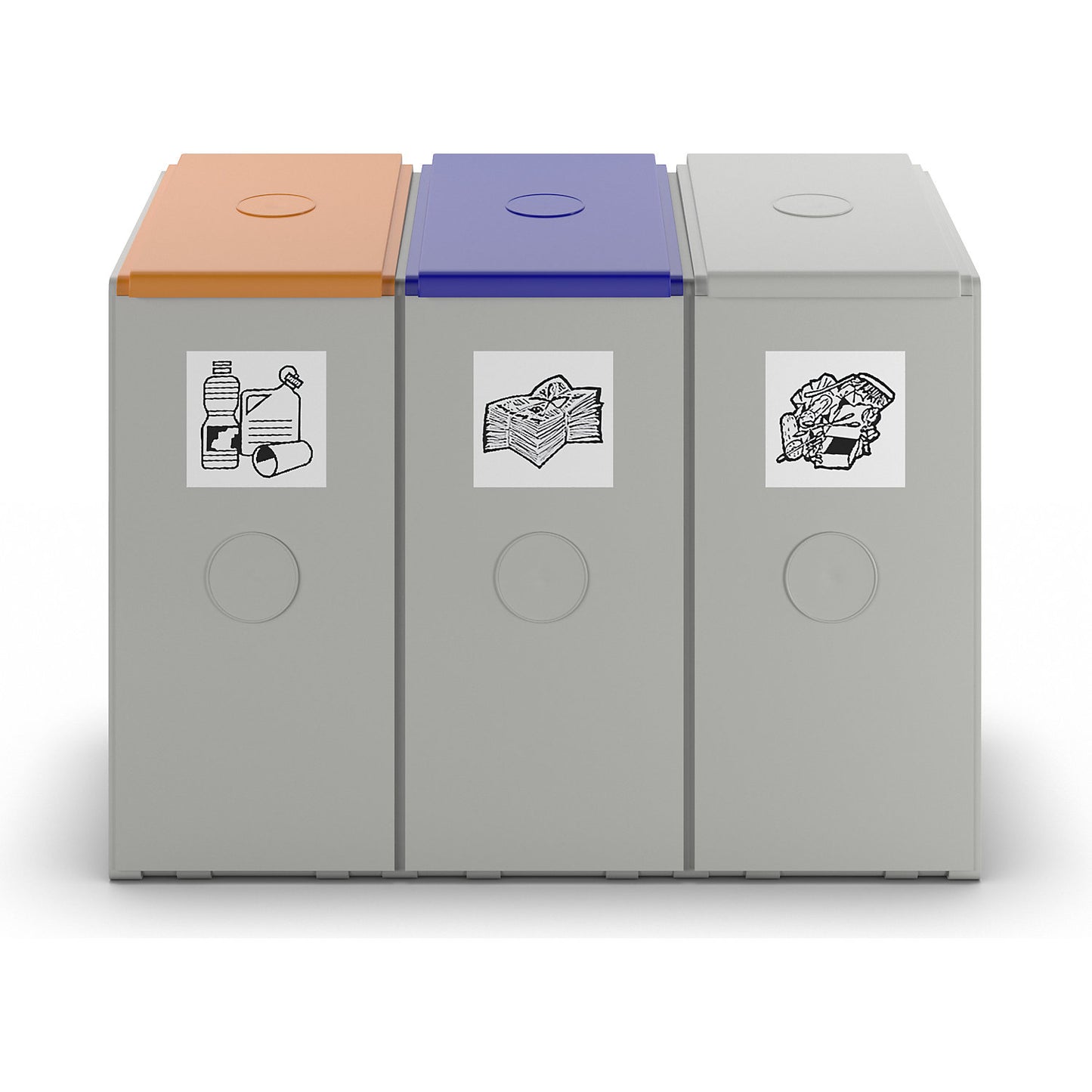 Recyclable waste collector made of plastic, station with a capacity of 40 l each, 3 compartment collector.