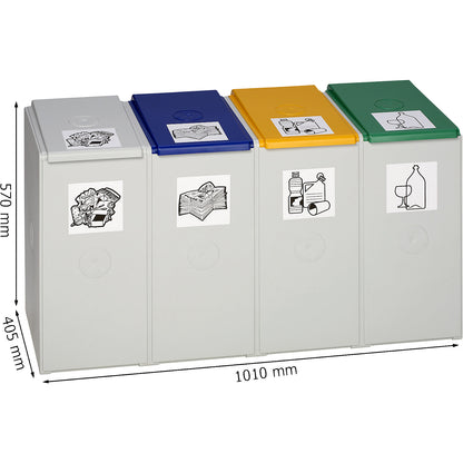Recyclable waste collector made of plastic, station with a capacity of 40 l each, 4 compartment collector.