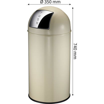 Push rubbish bin, steel, capacity 40 l, HxØ 740 x 350 mm, light ivory.
