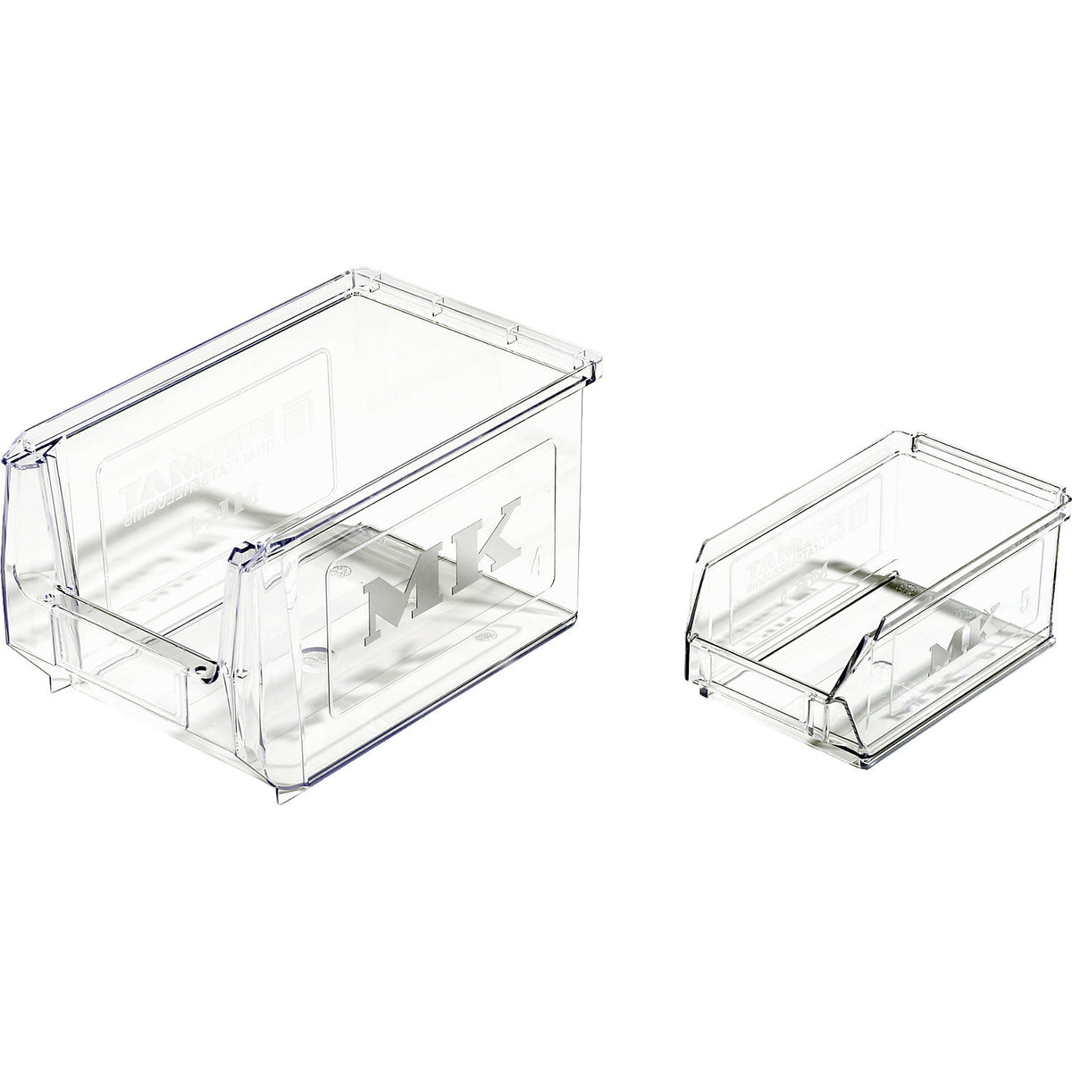 Open fronted storage bins made of SAN, crystal clear, pack of 25, LxWxH 230 x 150 x 130 mm.