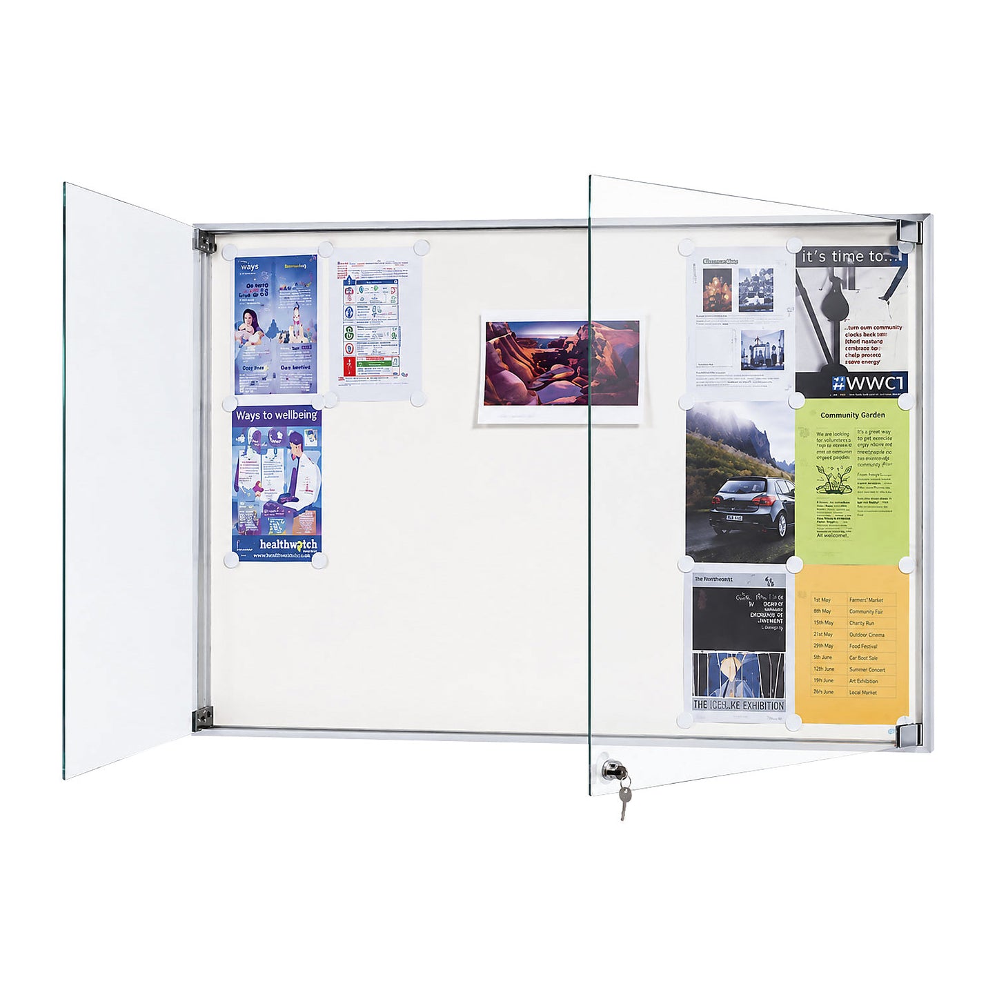 Display case, aluminium frame, for indoor and outdoor use, capacity 2 x A4 sheets, HxWxD 410 x 530 x 50 mm, square frame corners.