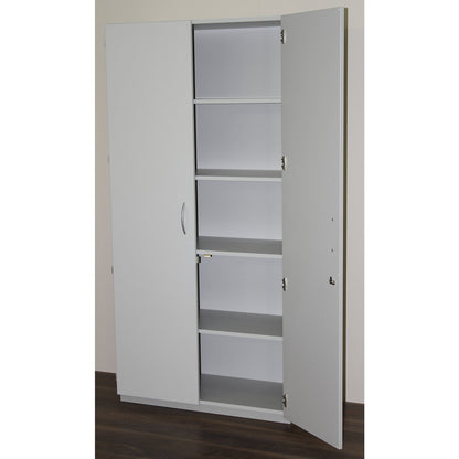 Double door cupboard, HxWxD 1864 x 913 x 440 mm, 4 shelves, light grey RAL 7035 with double doors.