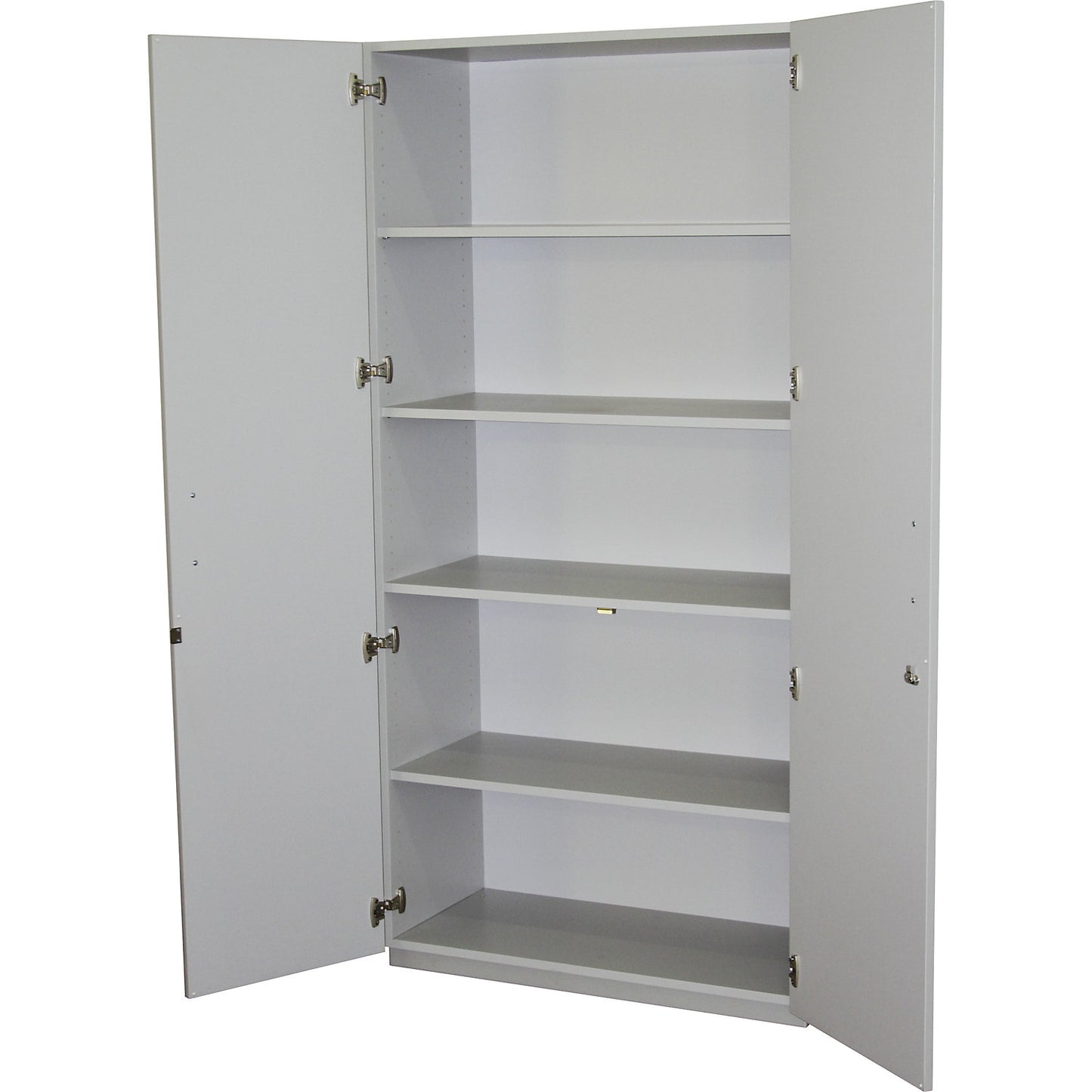 Double door cupboard, HxWxD 1864 x 913 x 440 mm, 4 shelves, light grey RAL 7035 with double doors.